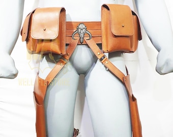 Cinturón de cuero inspirado en Boba Fett: disfraz de cosplay con fundas y bolsillos