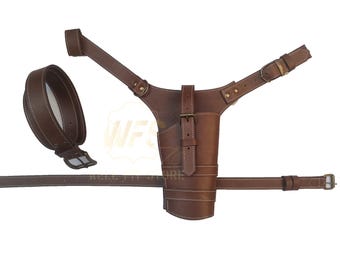 Nuevo cinturón Jyn Erso de Star Wars, accesorio para cosplay con funda, correas de soldado para cosplay de Star Wars con fundas para pistola en las piernas (negro/marrón)