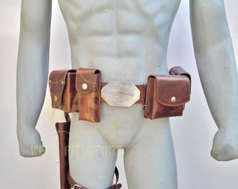 Cinturón de Luke Skywalker de cuero hecho a mano, funda ESB, disfraz de cosplay