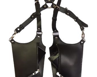 Handmade Black Leather Holster Bag – Festival Harness Vest