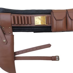 New Book of Boba Fett Armor Costume Props Cosplay Leather Belt with 1 Holster Pouches | Boba Fett ROTJ ammo inspired belt Dark Brown