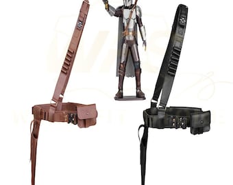 Brown Mandalorian Belt with Holsters and Pouch Men Cosplay Costume Prop replica-Star war Belt Halloween Accessory