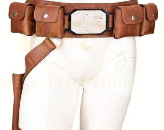 Cinturón de cuero tejido con hacha hecho a mano: disfraz de la temporada 3 de Mandalorian con funda