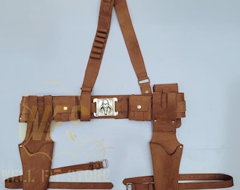 Cinturón de cuero con calavera de mitosaurio mandaloriano, funda para pistola de cosplay y bandolera