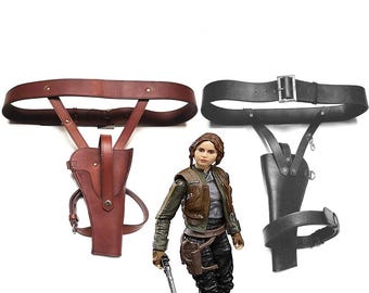 Jyn Erso Belt Cosplay Prop with Gun Holster - Star Wars Cosplay with Leg Gun Holsters Soldier Straps  (Black / Brown)