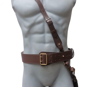 Sam Browne Belt With Shoulder Strap Belt British / USA Military Crossover Handmade Belt Original Leather Belt  Sam Cross belt