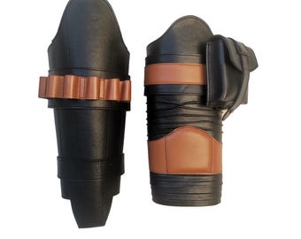 Handmade Real Leather Mandalorian Leg Armor, Cosplay Costume Prop