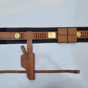 ボバ・フェットの新書 アーマーコスチューム小道具 コスプレレザーベルト ホルスターポーチ2個付き | ボバ・フェット ROTJ 弾薬にインスパイアされたベルト ライトブラウン