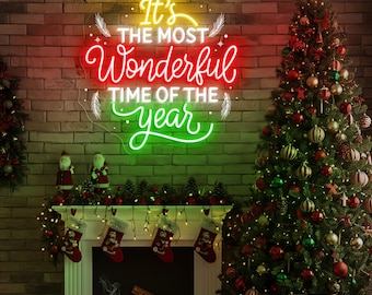 It’s The Most Wonderful Time of The Year Neon Sign, Christmas LED Light, Holiday Home Decor, Festive Party Wall Art, Custom Xmas Neon Sign
