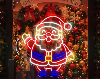 Santa Waving Hand Neon Sign, Christmas LED Light, Holiday Home Decor, Funny Xmas Party Decoration, Santa Claus Wall Art, Custom Neon Sign