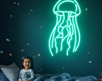 Qualle Leuchtreklame, Qualle LED-Schild, Kinderzimmer Wanddekor, Ozean LED-Schild, Benutzerdefinierte Leuchtreklame, Qualle LED-Licht, Qualle Wandkunst