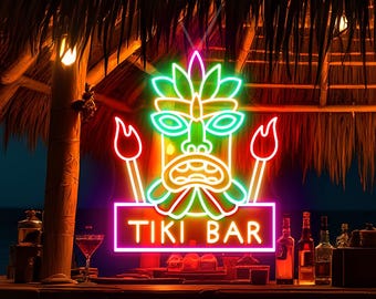 Tiki Bar Neon Sign, Custom Bar Name Neon Sign, Tiki Bar Club Wall Decor, Personalized Tiki Sign,  Beach Bar Sign, Business Sign Wall Decor