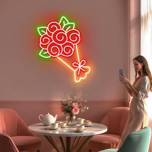 Flower Bouquet Neon Sign, Rose Flower Led Sign, Floral Wall Art, Flower Shop Wall Decor, Custom Plants Neon Sign, Home Wall Hanging Sign