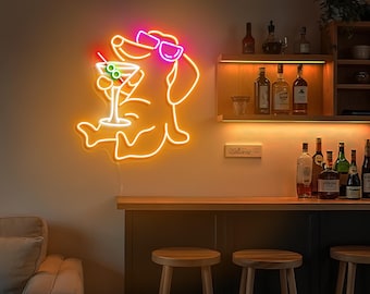 Dachshund Dog Wearing Glass Neon Sign Chill Dog Drking Custom Neon Sign Pet Gift for Dog Lovers Man Cave Decor for Home Bar Sign for Pub