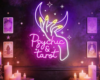 Psychic and Tarot Neon Sign, Tarot Neon Sign, Psychic Tarot Led Light, Psychic Tarot Moon Star Neon Sign, Tarot Shop Decor, Custom Neon Sign