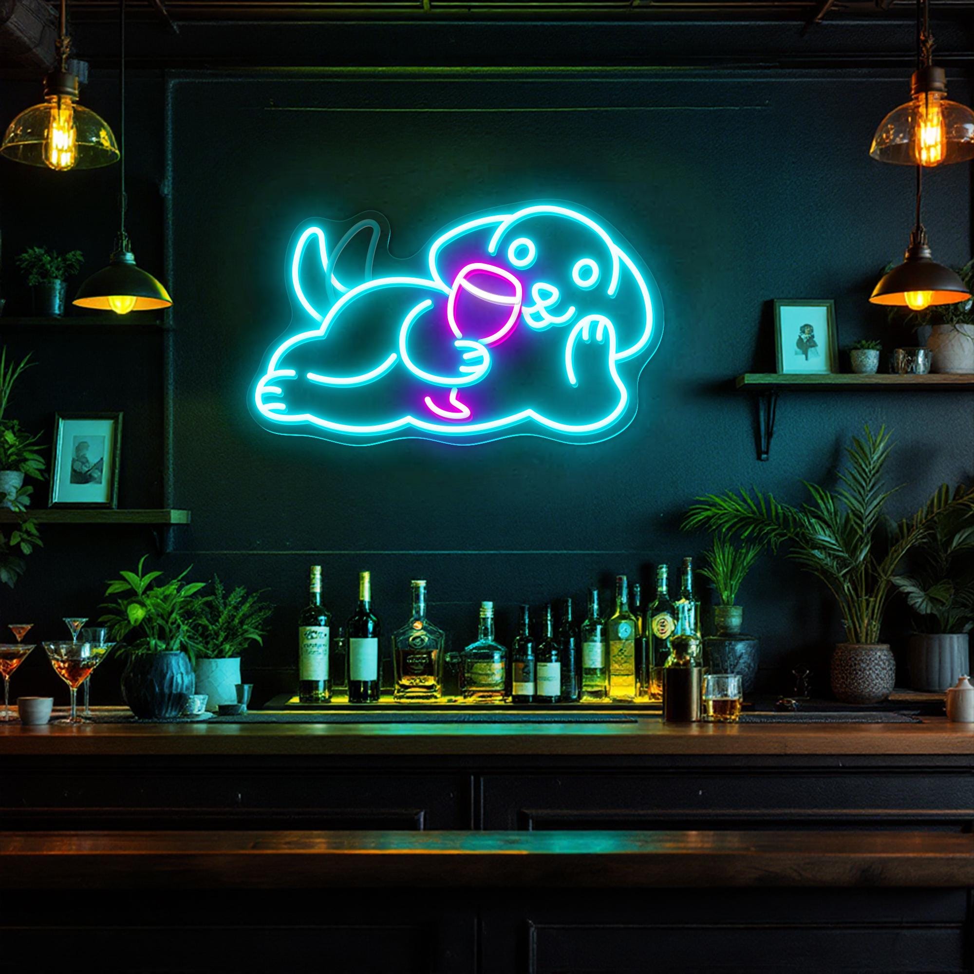 Dog Neon Sign With Wagging Tail Cute LED Wall Art Light for Pet