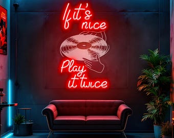 If It's Nice Play It Twice Neon Sign, Vibrant Music Led Sign, Vinyl Record Sign, Retro Vinyl Wall Decor, Music Party Neon Sign, Studio Decor
