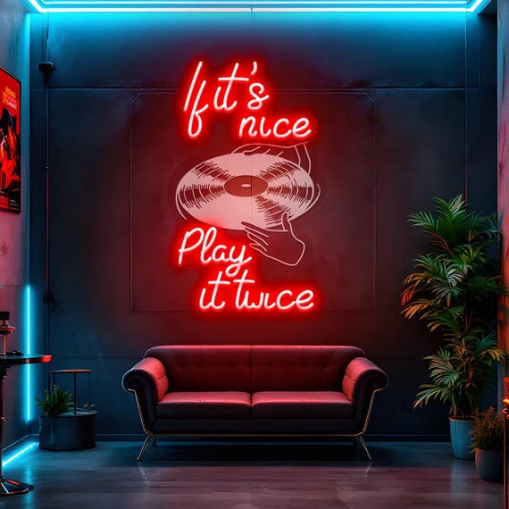 If It's Nice Play It Twice Neon Sign, Vibrant Music Led Sign, Vinyl Record Sign, Retro Vinyl Wall Decor, Music Party Neon Sign, Studio Decor