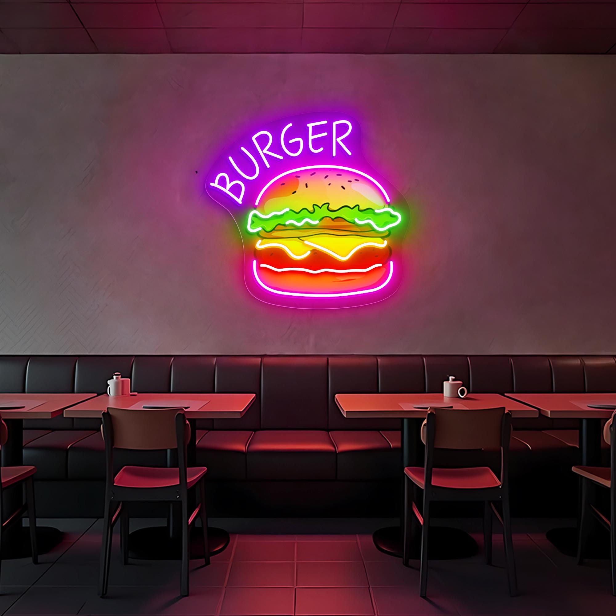 Burger Neon Sign, Hamburger LED Wall Light, Fast Food Restaurant Decor ...