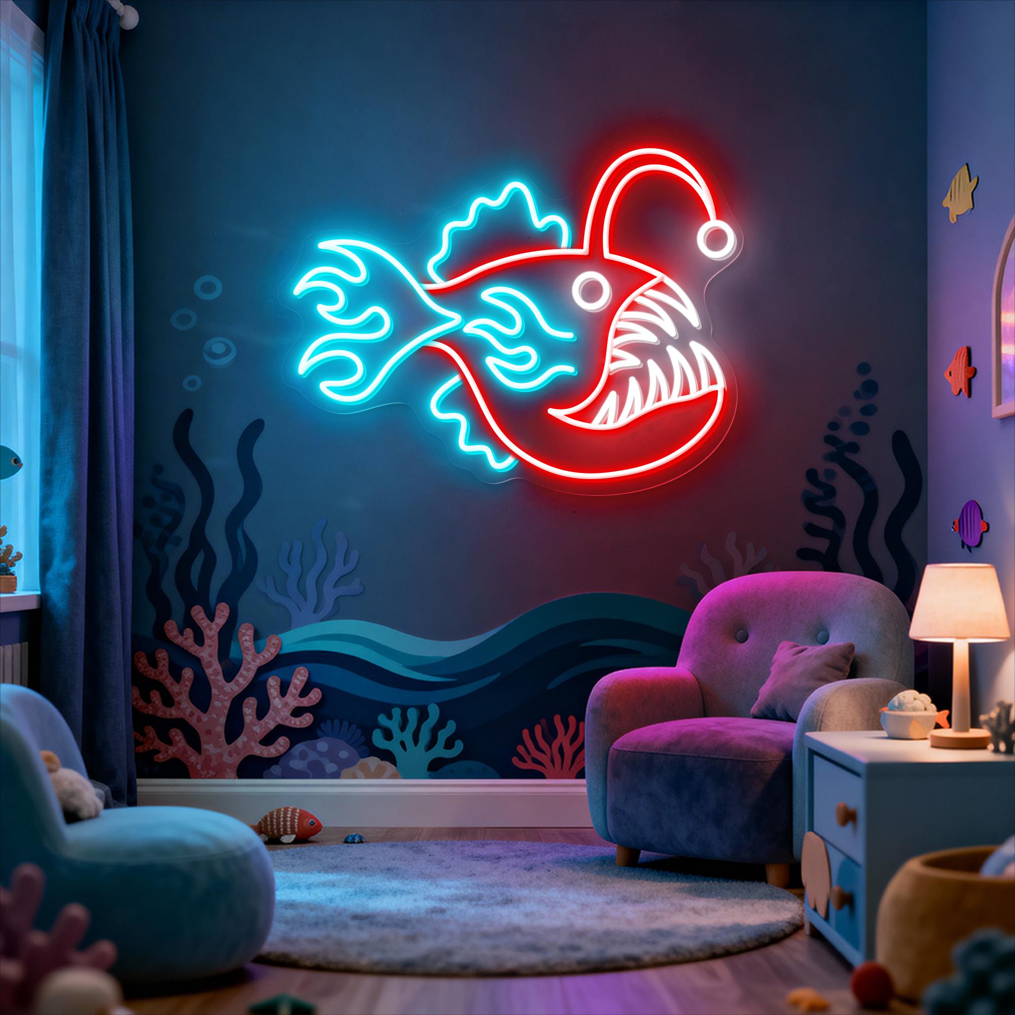 Anglerfish Neon Sign, Sea Monster LED Sign, Ocean Animal Neon Light ...