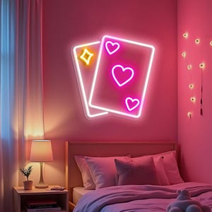 Enseigne au néon porte-bonheur pour carte à jouer, néons personnalisés pour bar, décoration de chambre esthétique, cadeau unique de la Saint-Valentin pour petit ami, art mural de casino