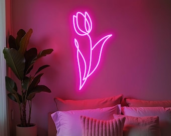 Tulip Flower Neon Sign Custom Flower LED Neon Light for Florist Flower Shop Garden Decor for Plant Lover Gift Bedroom Nailroom Wall Decor
