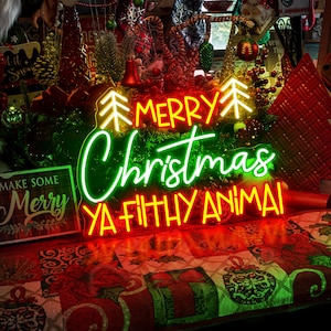 Merry Christmas Ya Filthy Animals LED Neon Sign, Custom Neon Sign, Christmas LED Light, Christmas Party Decor, Personalized Gift, Neon Sign