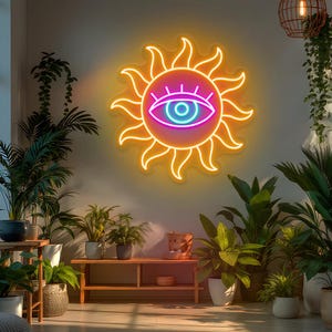 Neonreclame Sun Eye, muurdecoratie boho Eye, mystieke led-zonzonlicht, neonreclame derde oog, spiritueel decorbord, neonreclame neonreclame neonreclame