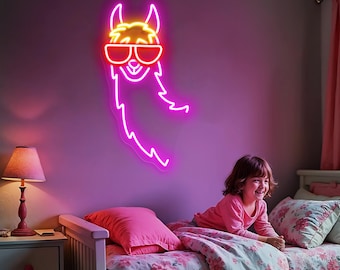 Cool Llama Neon Sign Funny LED Wall Light Aesthetic Room Decor Llama Gift for Animal Lover Neon Sign Art Kids Room Sign Custom Neon LED Sign