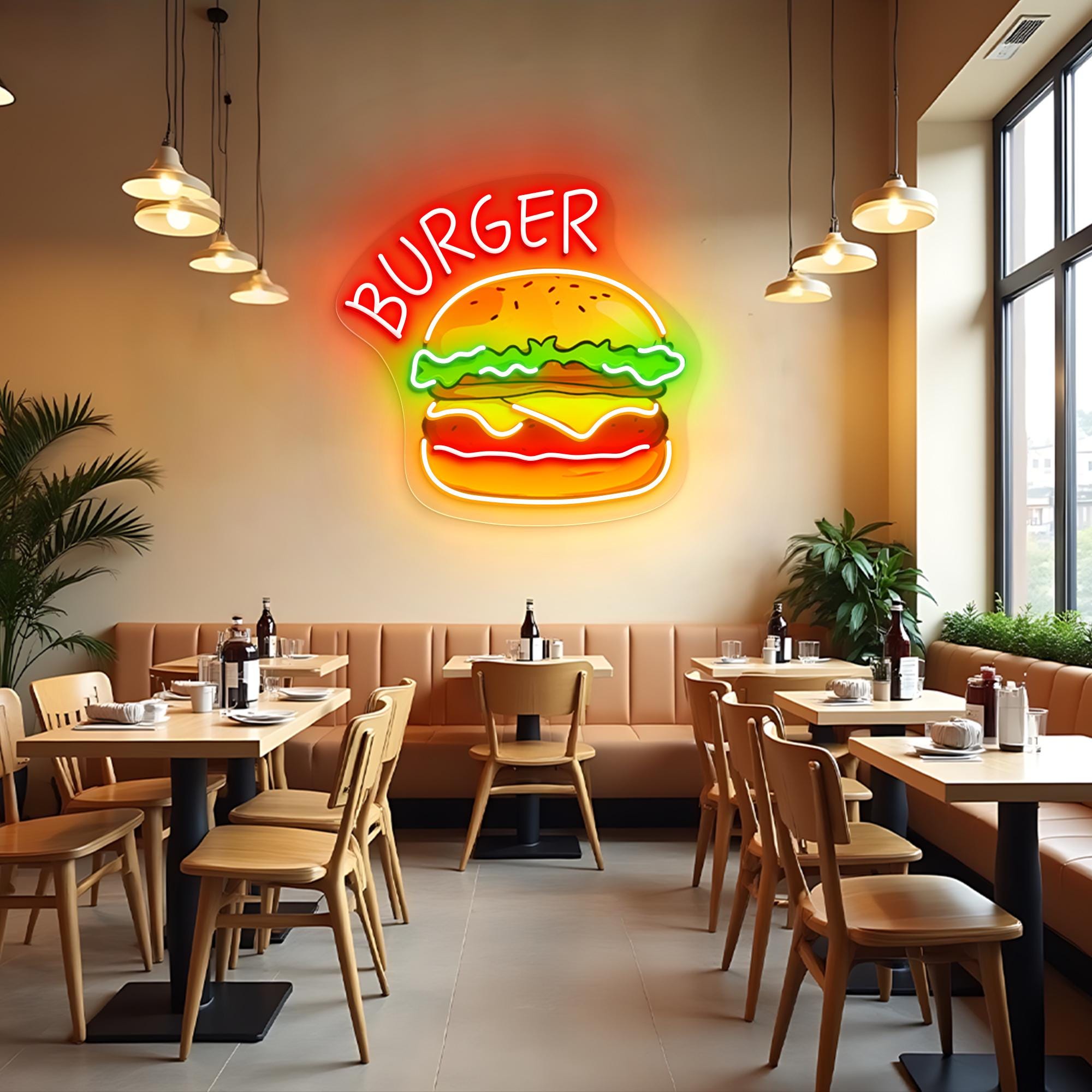 Burger Neon Sign, Hamburger LED Wall Light, Fast Food Restaurant Decor ...