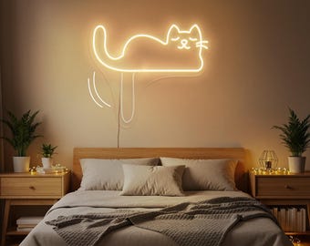 Cat Waving Tail Neon Sign, Cute Cat LED Wall Light, Kawaii Cat Room Decor, Animal Pet Neon Light, Cat Lover Gift, Custom Neon Sign