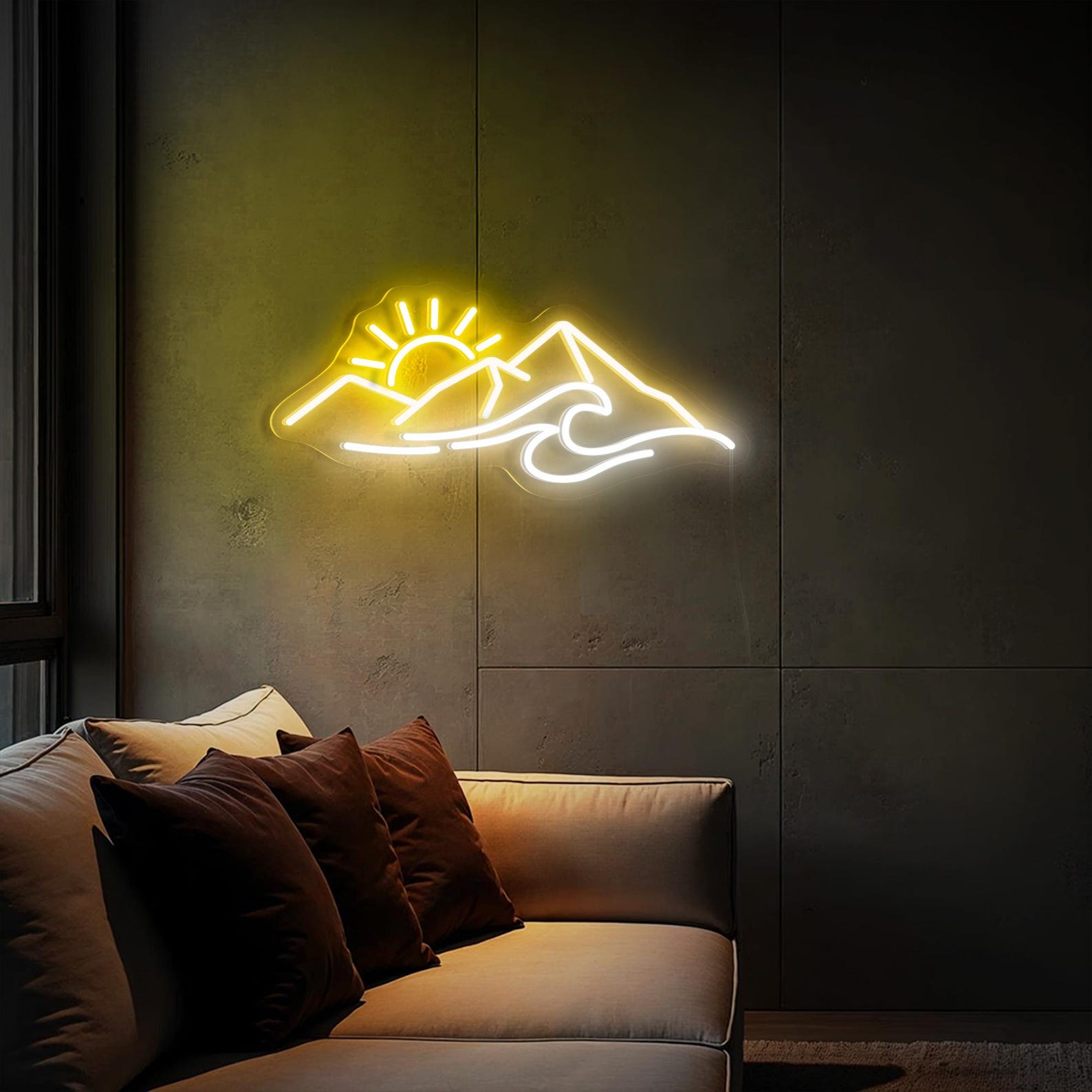Wave Sunrise Sunset Neon Sign Custom Mountain Sunset Neon Light Ocean ...