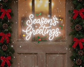 Season’s Greetings Neon Sign, Christmas LED Light, Holiday Party Decoration, Festive Home Wall Decor, Christmas Window Display, Custom Neon