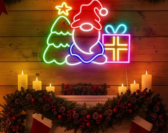 Christmas Gnomes Neon Sign, Cute Holiday LED Wall Light, Kids Room Christmas Decoration, Scandinavian Gnome Wall Art, Festive Home Decor