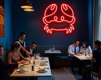 Cute Crab Neon Sign, Crab LED Sign, Crab Wall Art, Crab Restaurant Neon Sign Light, Seafood Restaurant Decor, Crab Neon Art, Food Store Sign