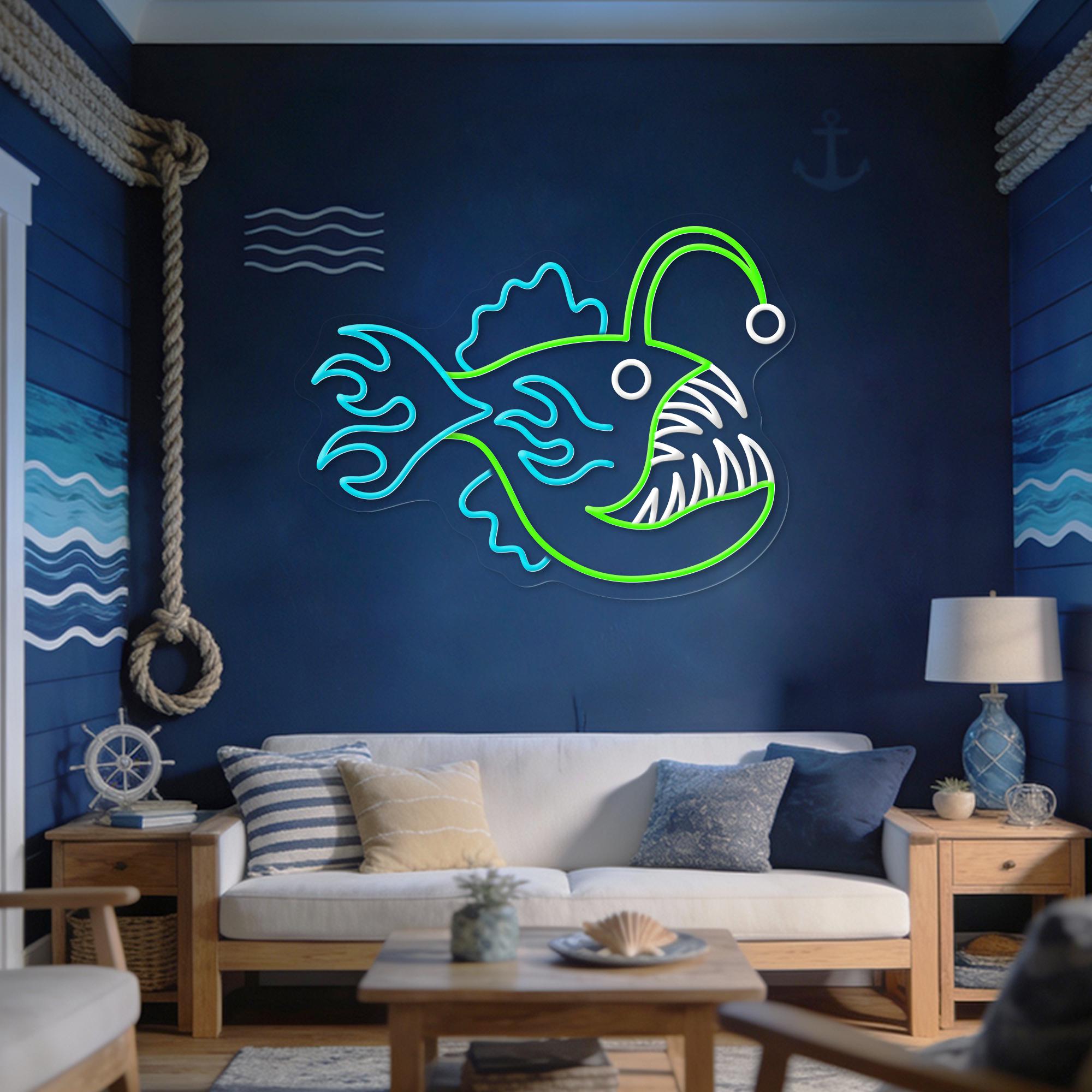 Anglerfish Neon Sign, Sea Monster LED Sign, Ocean Animal Neon Light ...