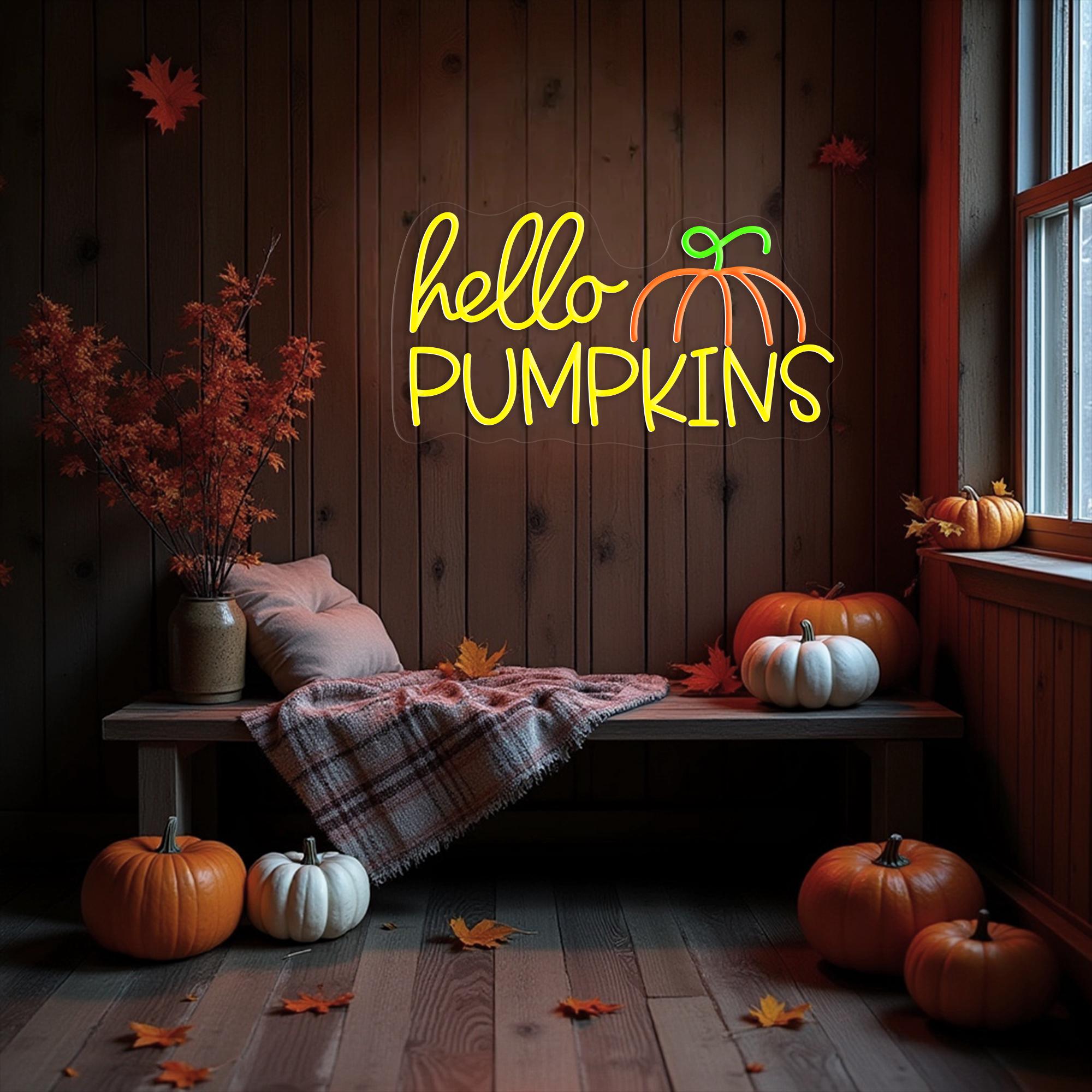 Hello Pumpkin Neon Light Sign – Glowing Orange LED Fall Wall Decor, Perfect For Autumn, Thanksgiving, Halloween, Or Spooky Parties, For Home, Bar, Café, Or Window Display