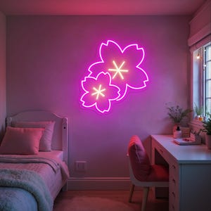 Sakura Neon Sign, Japanese Flower Cherry Blossom LED Sign, Game Room Decor, Flower Wall Art, Bedroom Wall Decor Sign, Custom Japan Neon Sign