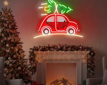 Merry Christmas Truck Neon Sign, Holiday LED Light, Vintage Red Truck Decor, Festive Home Wall Art, Xmas Party Decoration, Custom Neon Sign