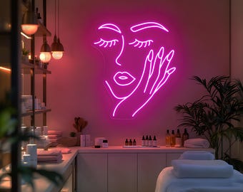 Beauty Face Neon Sign, Spa LED Wall Light, Skincare Room Decor, Hold Face Neon Sign, Beauty Salon Wall Art, Beauty Spa Wall Decor Led Sign
