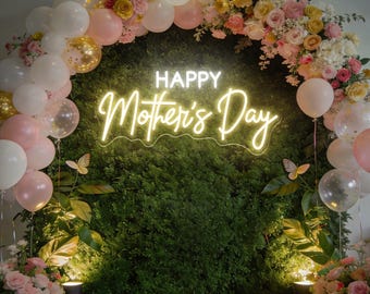 Happy Mother’s Day Neon Sign, Mom Celebration Backdrop Decor, Home Wall Decor, Gift for Mom Mother’s Day Party, Custom Neon Sign