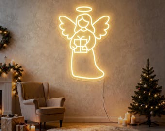 Christmas Angel Neon Sign, Holy LED Wall Light, Holiday Home Decoration, Nativity Scene Decor, Angel Wall Art, Custom Christmas Neon Sign