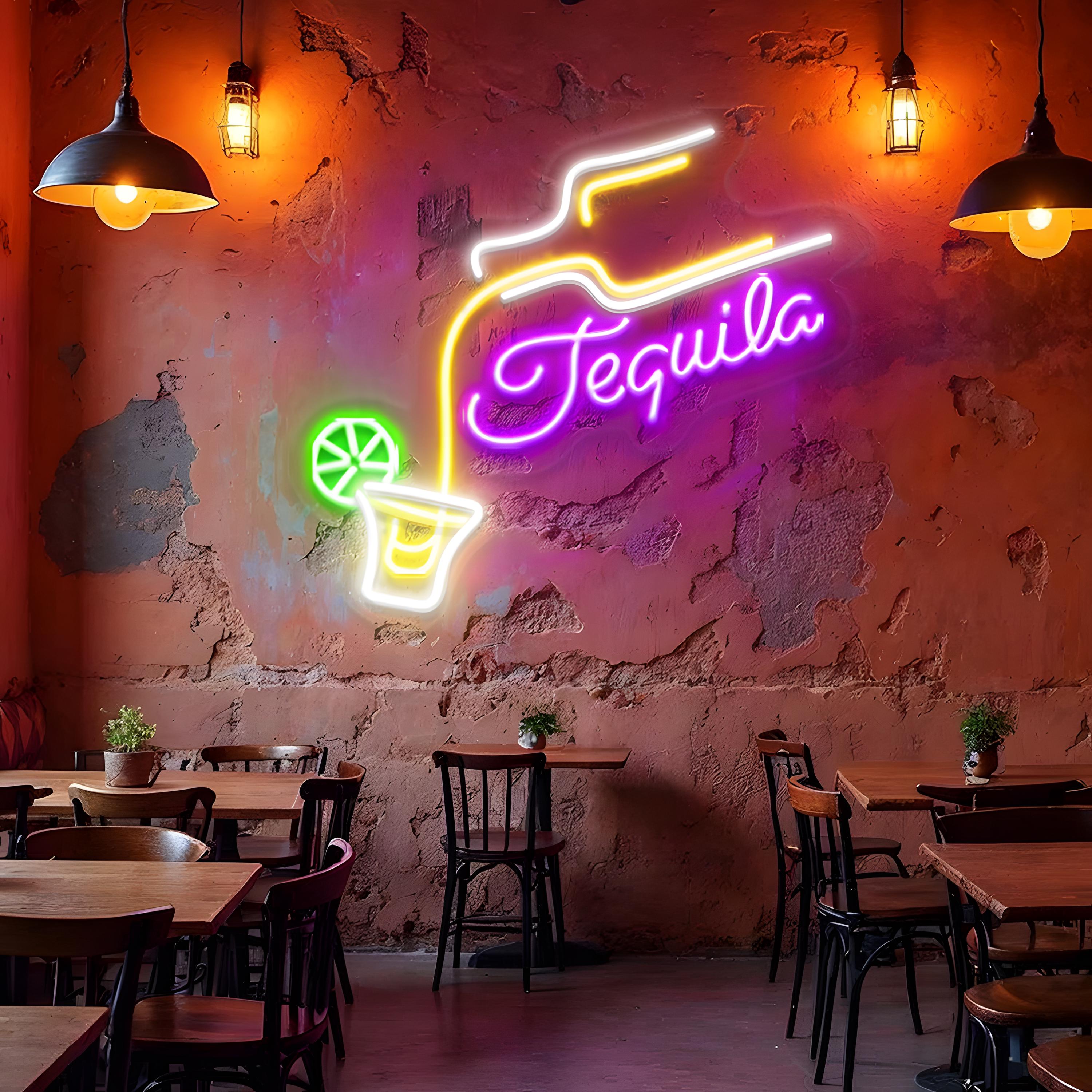 Tequila Neon Sign, Tequila Bar Neon Light, Bar Pub LED Cocktail Wall Light, Mexican Restaurant Home Bar Decoration, Tequila Lover Gift
