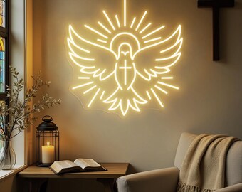 Dove Cross Neon Sign, Dove LED Neon Sign, Jesus Neon Light, Cross Neon Sign, Dove Cross Decor Wall, Peace Dove Decor Wall, Bird Neon Sign
