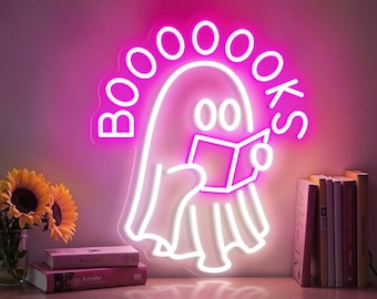 Books Neon Sign Ghost Reading Light Book Lover Decor Library Sign Gifts for Readers Bookish Aesthetic Light Back to school Gifts for Kids