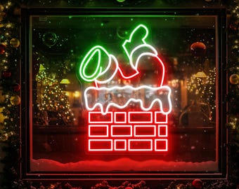 Santa Stuck Neon Sign, Funny Christmas LED Wall Light, Holiday Home Decor, Xmas Party Decoration, Santa Chimney Wall Art, Custom Neon Sign