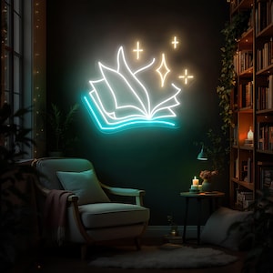 Enseigne au néon de livre, lampe LED pour amateur de lecture, applique murale rat de bibliothèque, art mural de librairie, enseigne au néon de bibliothèque, cadeau pour rat de bibliothèque, enseigne au néon personnalisée