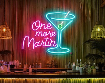 One More Martini Neon Sign, Happy Hour Neon Sign, Home Bar Party Wall Decor, Martini Cocktail Bar Led Sign, Tini Time Neon, Custom Neon Sign