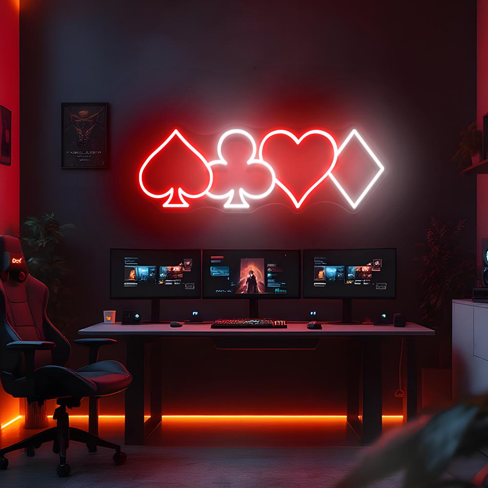 Poker Neon Sign, Casino Playing Cards Poker Led Wall Sign, Gambler Poker Led Sign, Poker Cards Led Light, Man Cave Decor, Custom Neon Sign