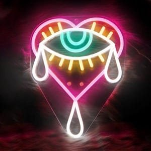Heart Crying Eye LED Neon Schild, Herz & Tränen Neonlicht, Tattoo Shop Wandbehang Gothic Style Decor Geschenk für Tattoo Lover Tattoo Shop Schild